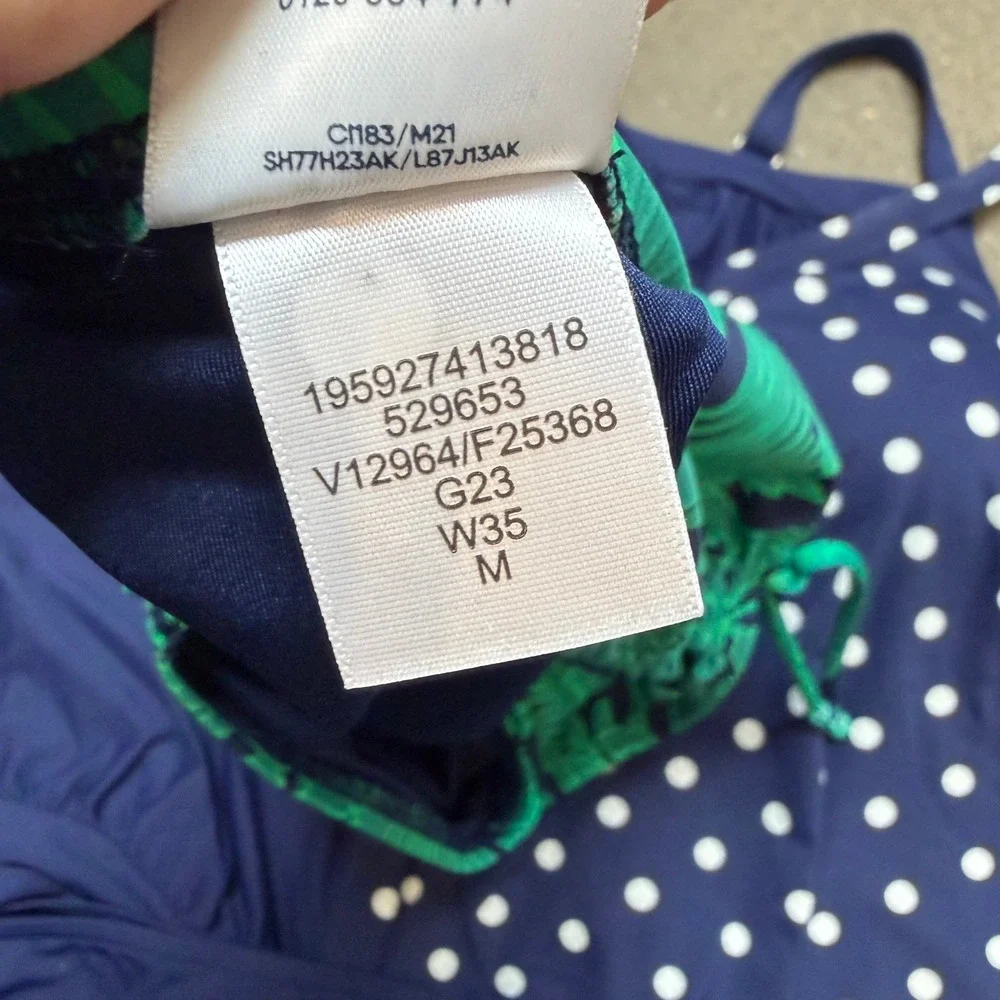 Lands End Womens Tankini Swim Set 6pc Navy Polka Dot Tropical Green 12 M